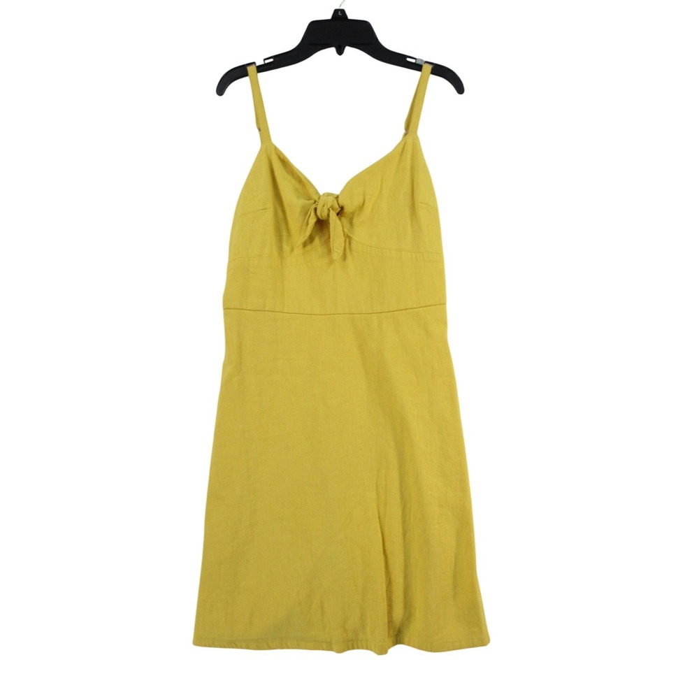 Hollister Womens Yellow Cotton Linen‎ Blend Tie Front Smocked Back Mini Dress M